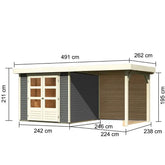 Abri de jardin en bois massif gris terre 5,95m² Askola 3,5 avec appentis 240cm et paroi arrière - Karibu Ma boutique